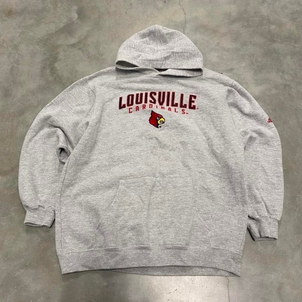 Vintage y2k 90s grey adidas Louisville cardinals spellout baseball hoodie